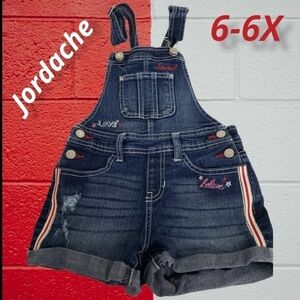 JORDACHE Overall Shorts Distressed Denim With Bling 6-6X  EUC